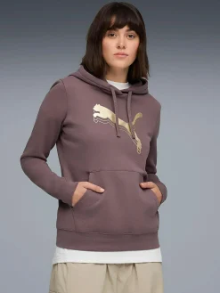 New PUMA ess metallic hoodie w Raisin/metal Gold