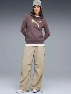 New PUMA ess metallic hoodie w Raisin/metal Gold