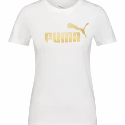 PUMA ess metallic tee logo w Puma White- Gold