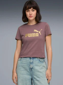 Discount PUMA ess metallic tee logo w Raisin- Gold