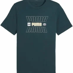Discount PUMA m ess logo lab tee holiday Green Terrain