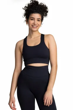 Outlet TRIDRI ribbed seamless bra w Black